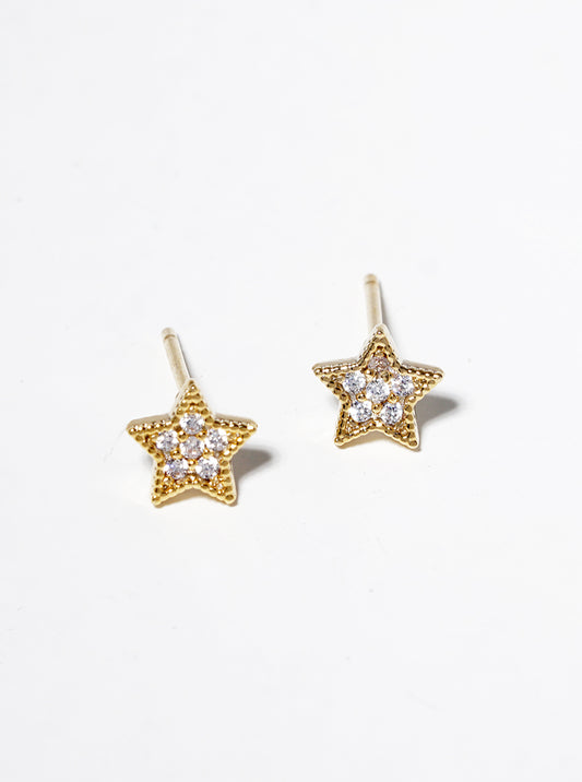 18K Gold Dipped CZ Pave Star Post Stud Earrings