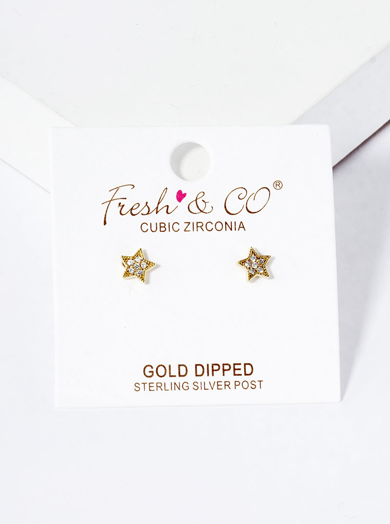 18K Gold Dipped CZ Pave Star Post Stud Earrings