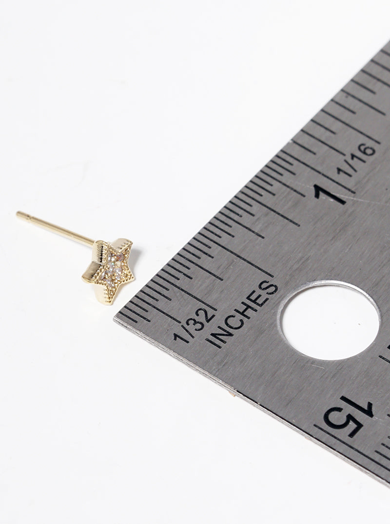 18K Gold Dipped CZ Pave Star Post Stud Earrings