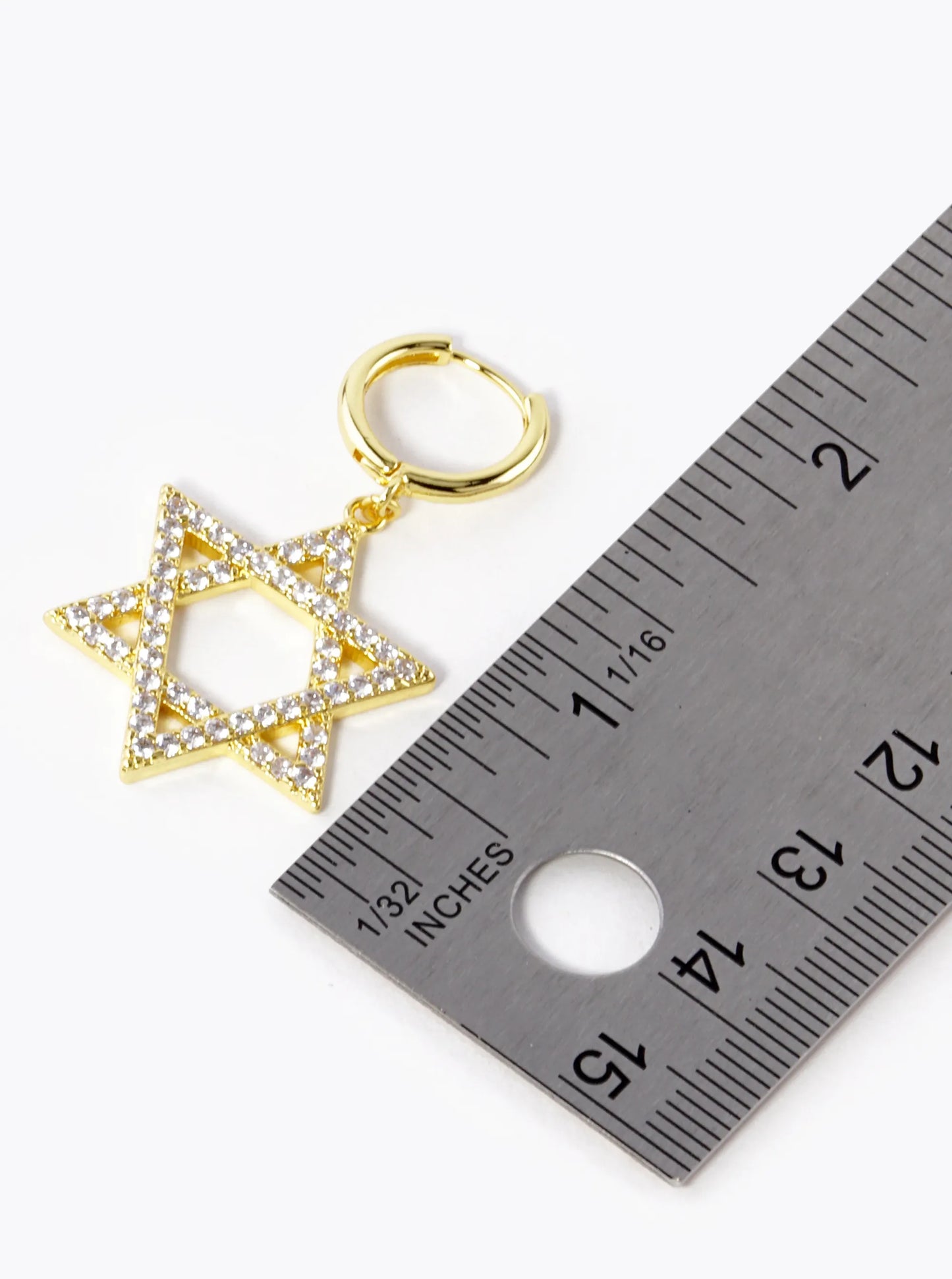 18K Gold Dipped CZ Pave Star Of David Drop 12mm Huggie Hoop Earrings