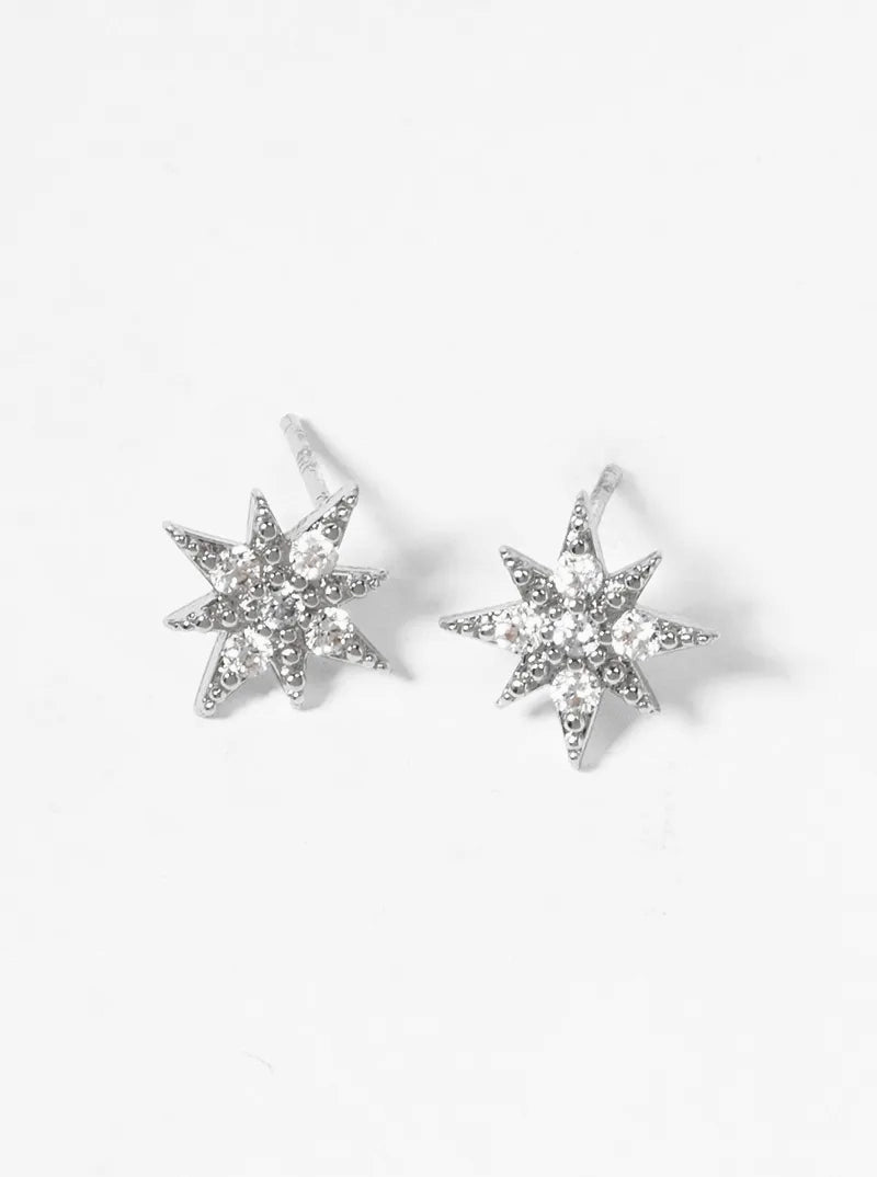18K Gold Dipped CZ Pave Starburst Post Stud Earrings