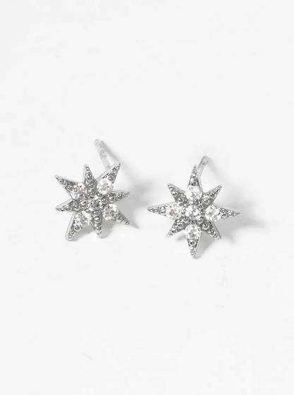 18K Gold Dipped CZ Pave Starburst Post Stud Earrings