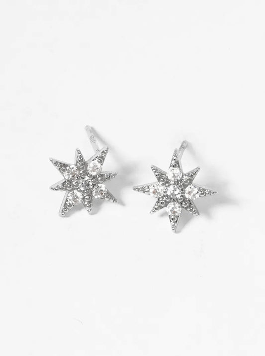 18K Gold Dipped CZ Pave Starburst Post Stud Earrings