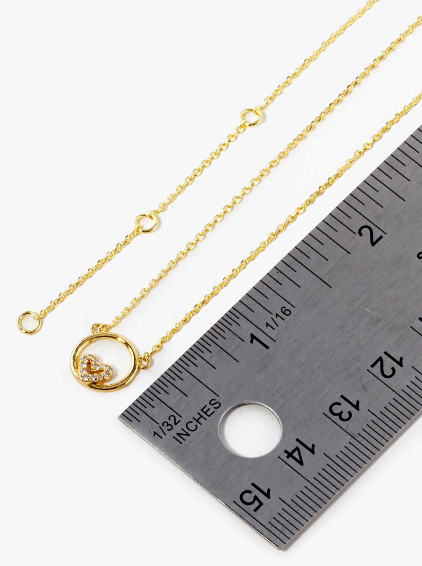 18K Gold Dipped CZ Pave Tiny Heart In A Circle Pendant Necklace
