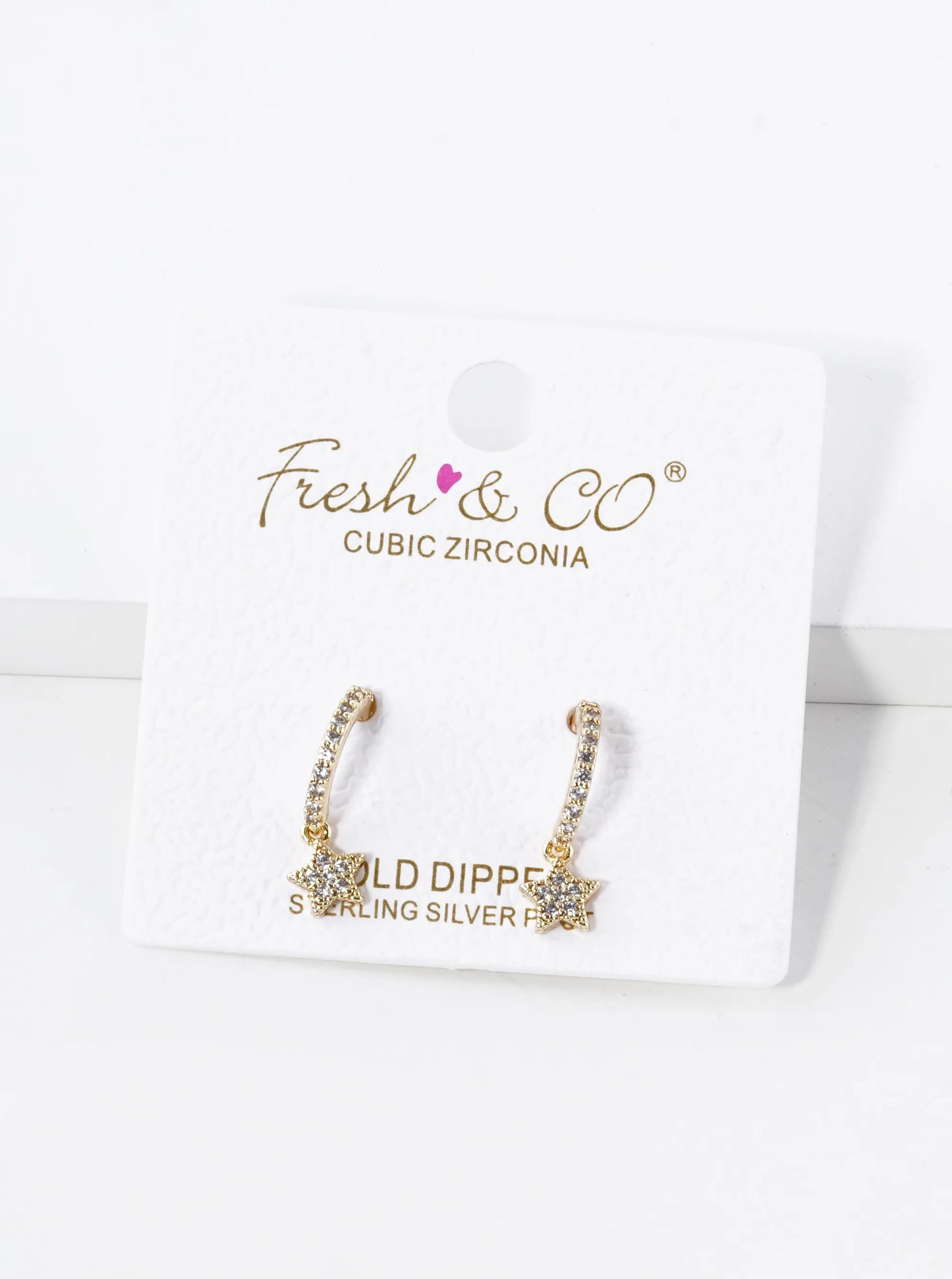 18K Gold Dipped CZ Pave Tiny Star Drop 12mm Open Huggie Hoop Earrings