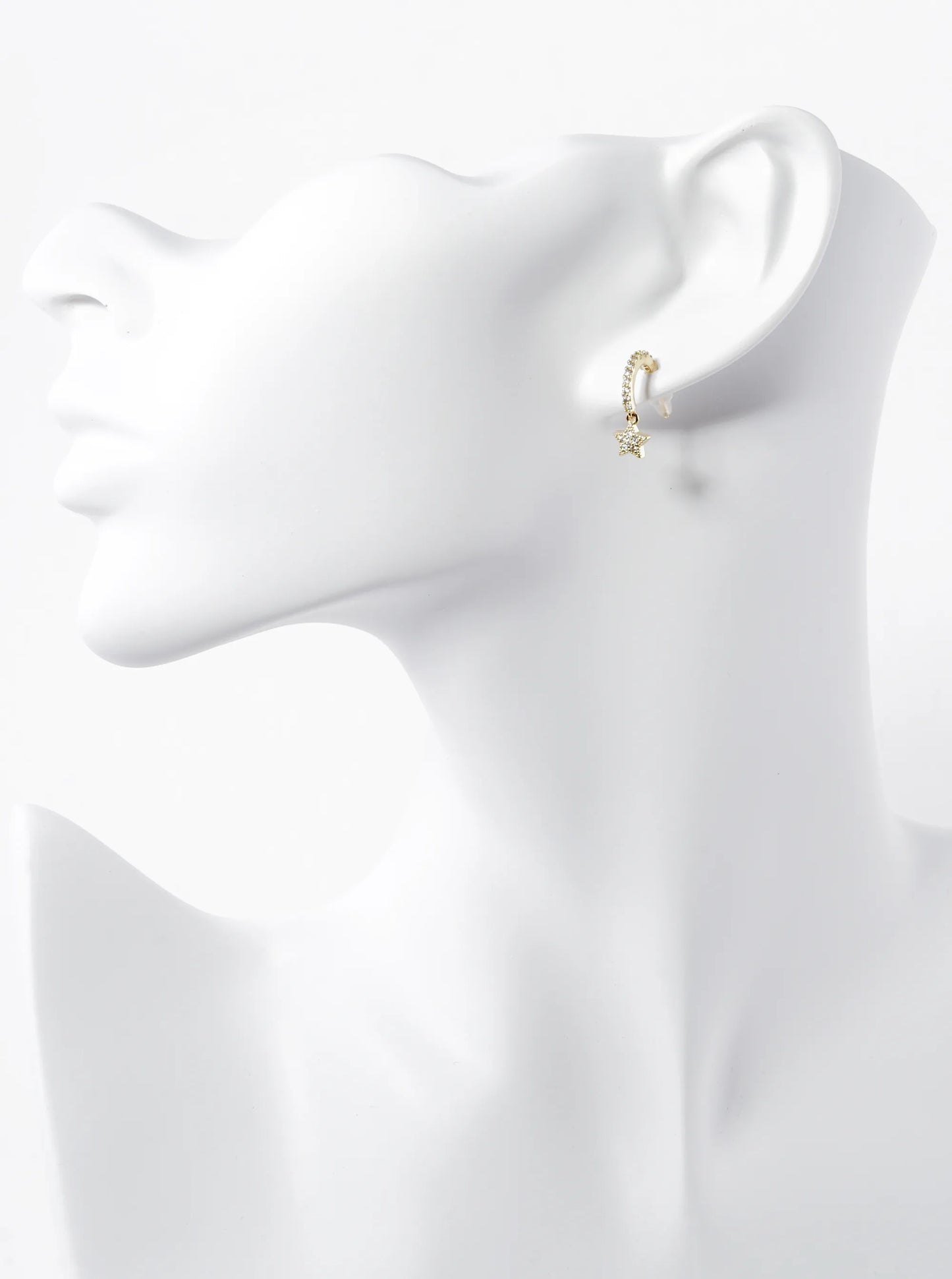 18K Gold Dipped CZ Pave Tiny Star Drop 12mm Open Huggie Hoop Earrings