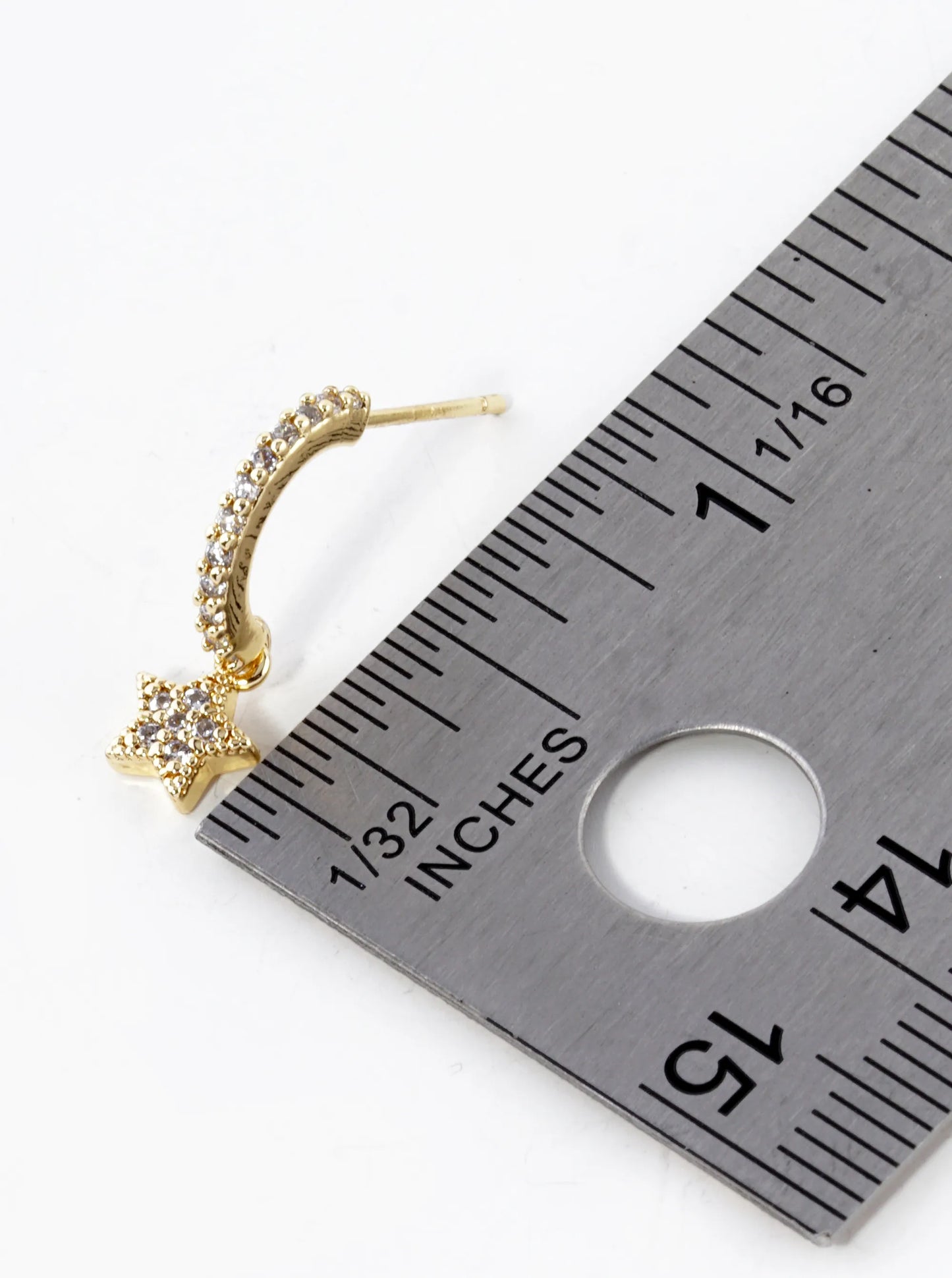 18K Gold Dipped CZ Pave Tiny Star Drop 12mm Open Huggie Hoop Earrings