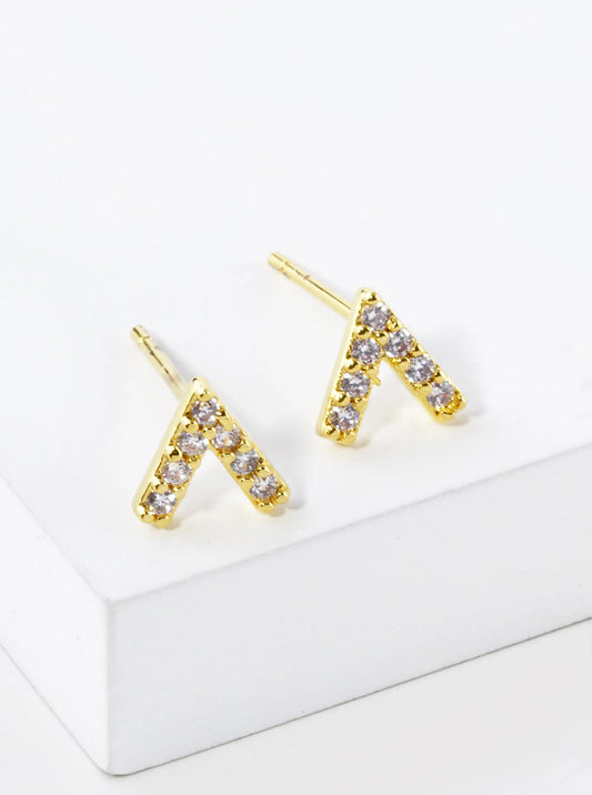 18K Gold Dipped CZ Pave Triangle Shape Stud Earrings