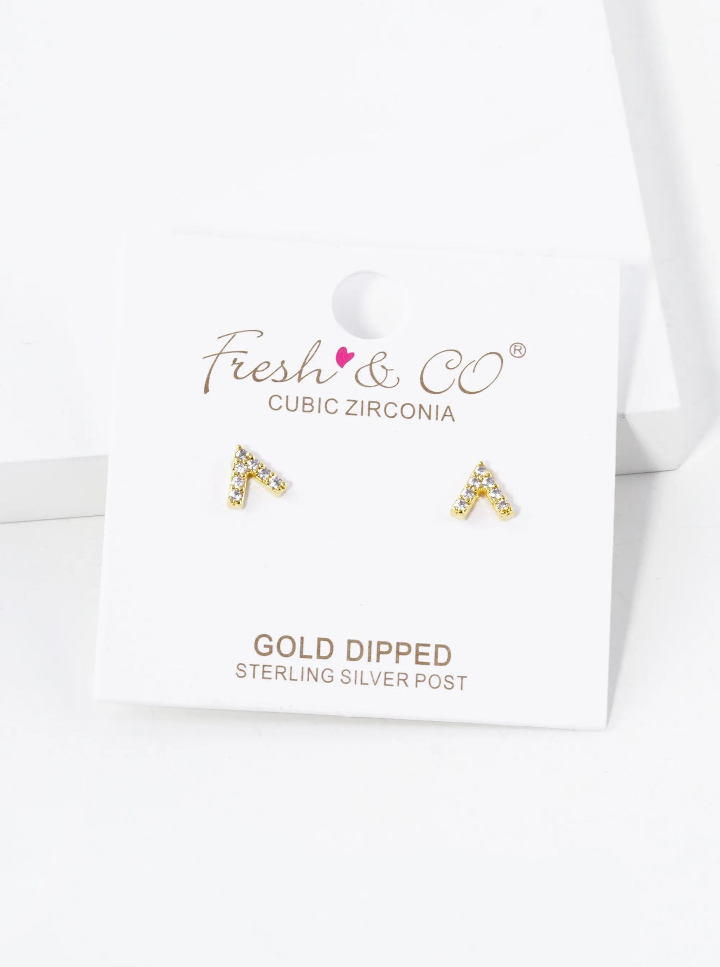 18K Gold Dipped CZ Pave Triangle Shape Stud Earrings