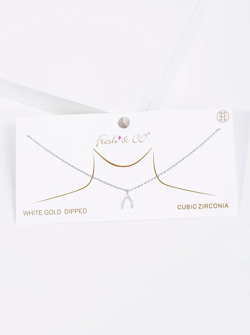 18K Gold Dipped CZ Pave Wishbone Pendant Delicate Necklace