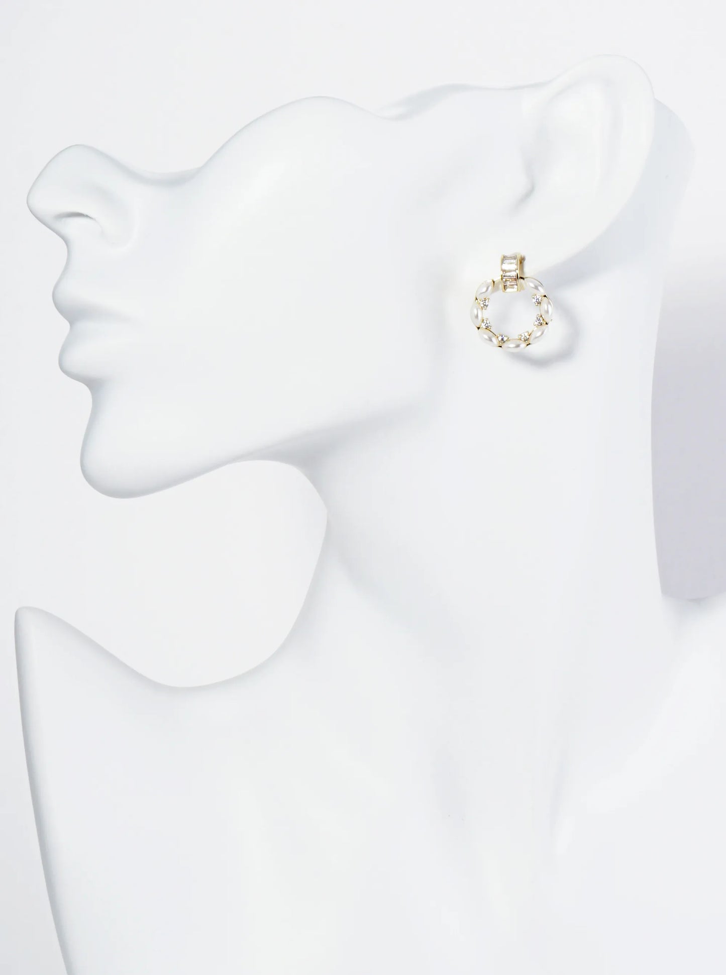 18K Gold Dipped CZ Pearl Beaded Circle Drop Post Earrings