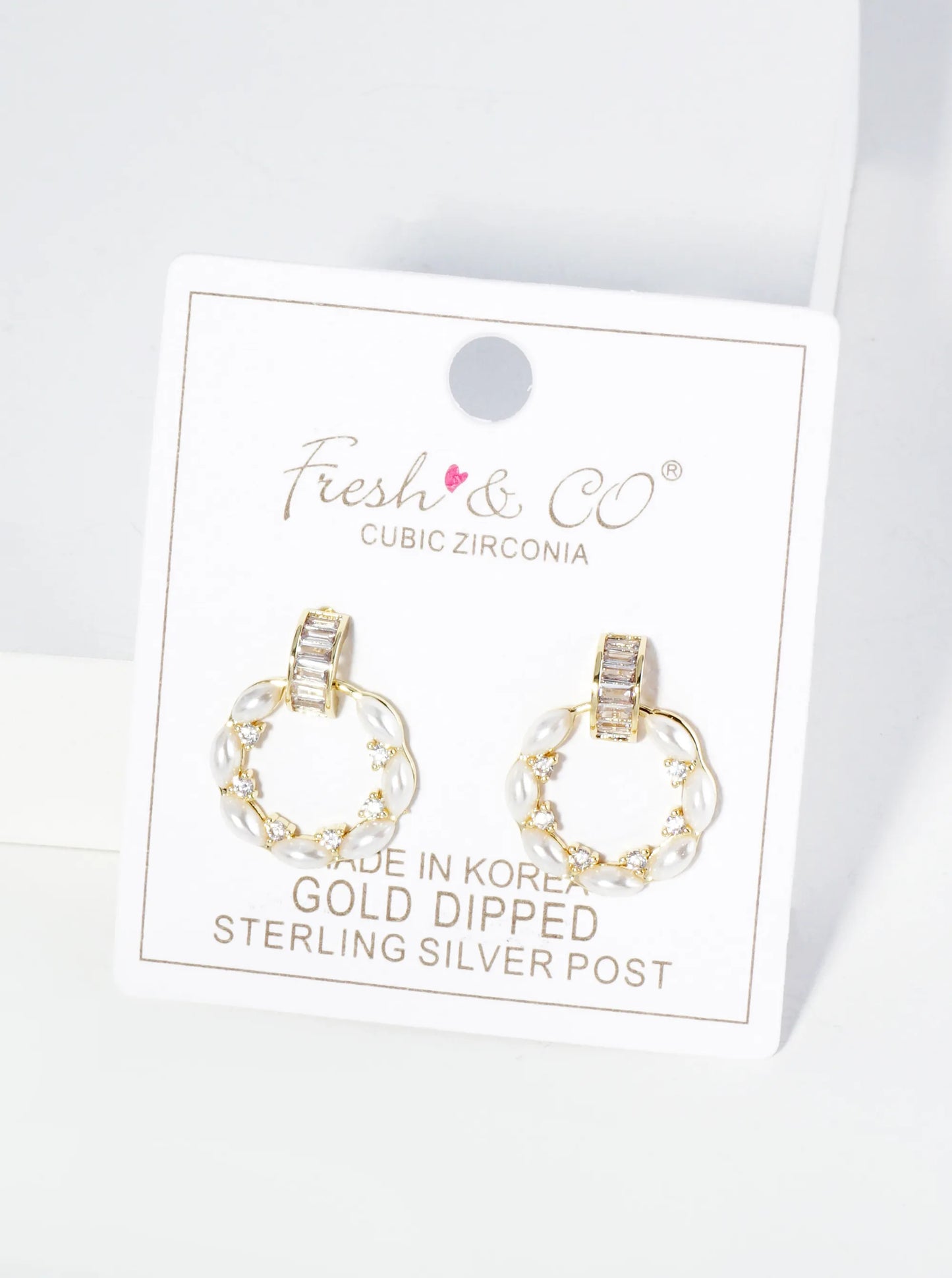 18K Gold Dipped CZ Pearl Beaded Circle Drop Post Earrings