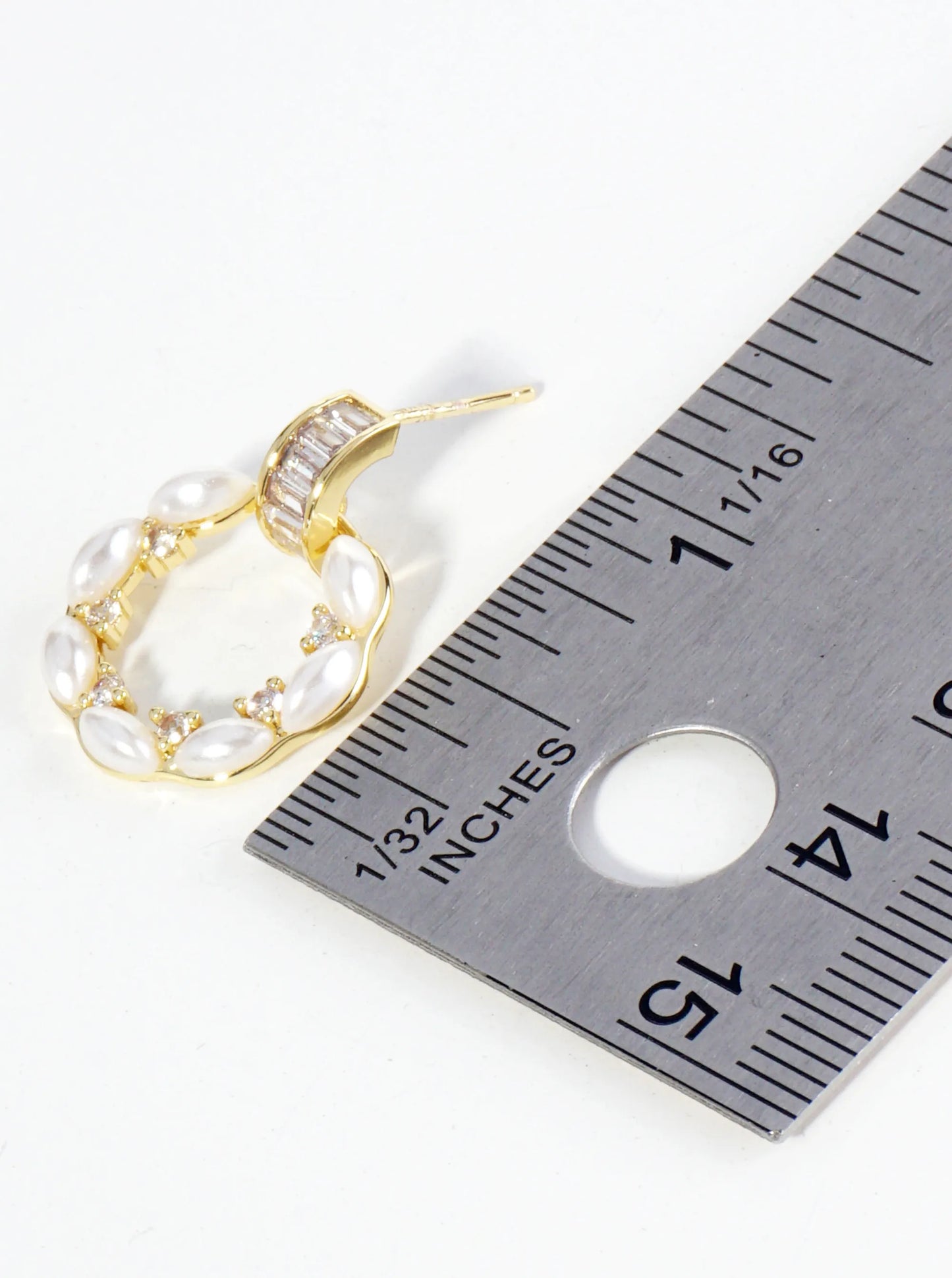 18K Gold Dipped CZ Pearl Beaded Circle Drop Post Earrings