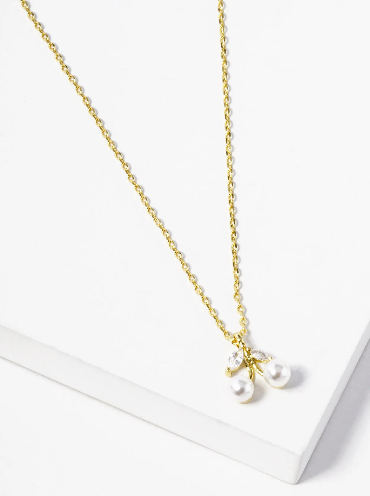 18K Gold Dipped CZ Pearl Cherry Pendant Necklace