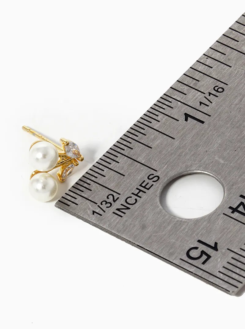 18K Gold Dipped CZ Pearl Dainty Cherry Stud Earrings