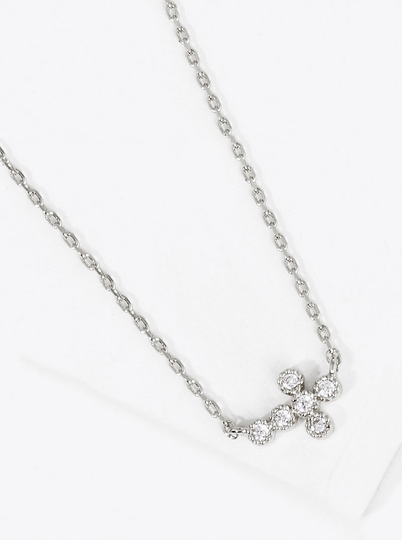 18K Gold Dipped CZ Sideways Dainty Cross Pendant Necklace