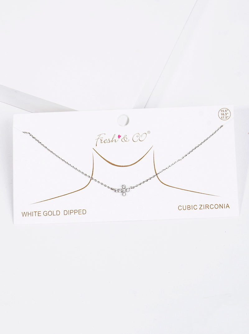18K Gold Dipped CZ Sideways Dainty Cross Pendant Necklace