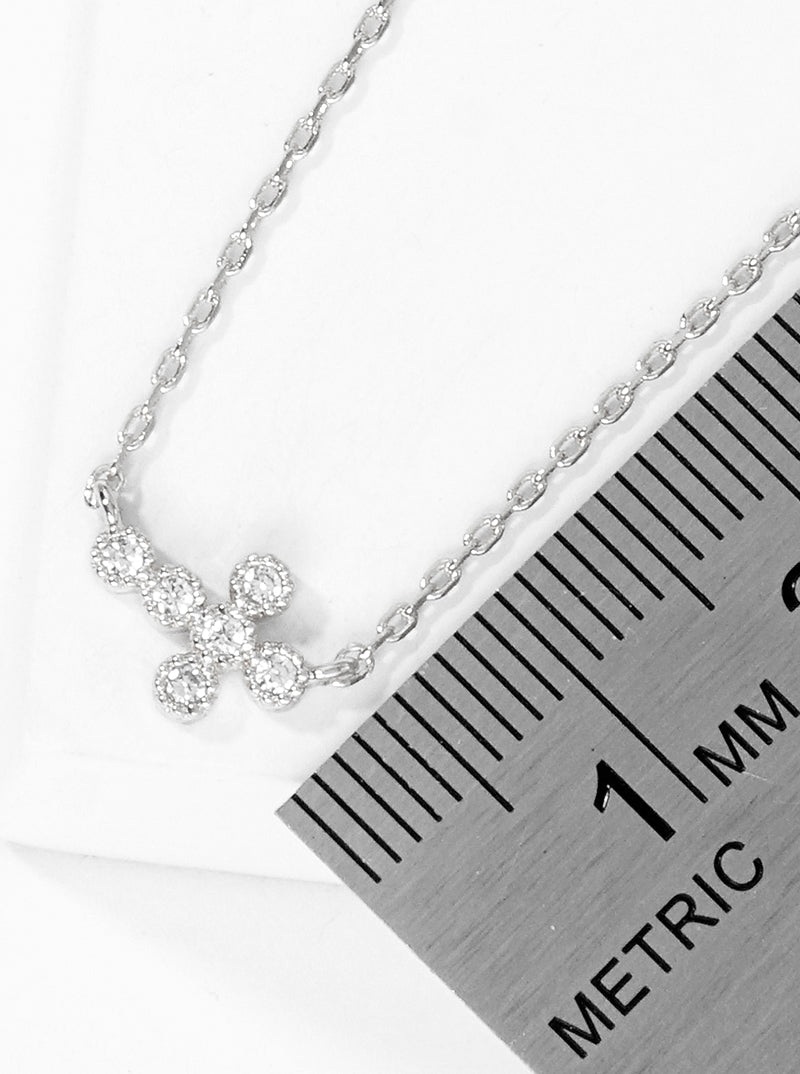 18K Gold Dipped CZ Sideways Dainty Cross Pendant Necklace