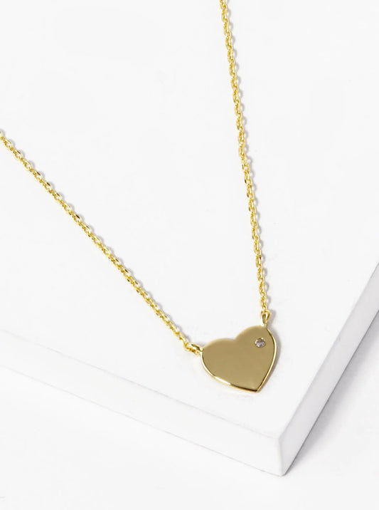 18K Gold Dipped CZ Stone 9mm Heart Pendant Necklace