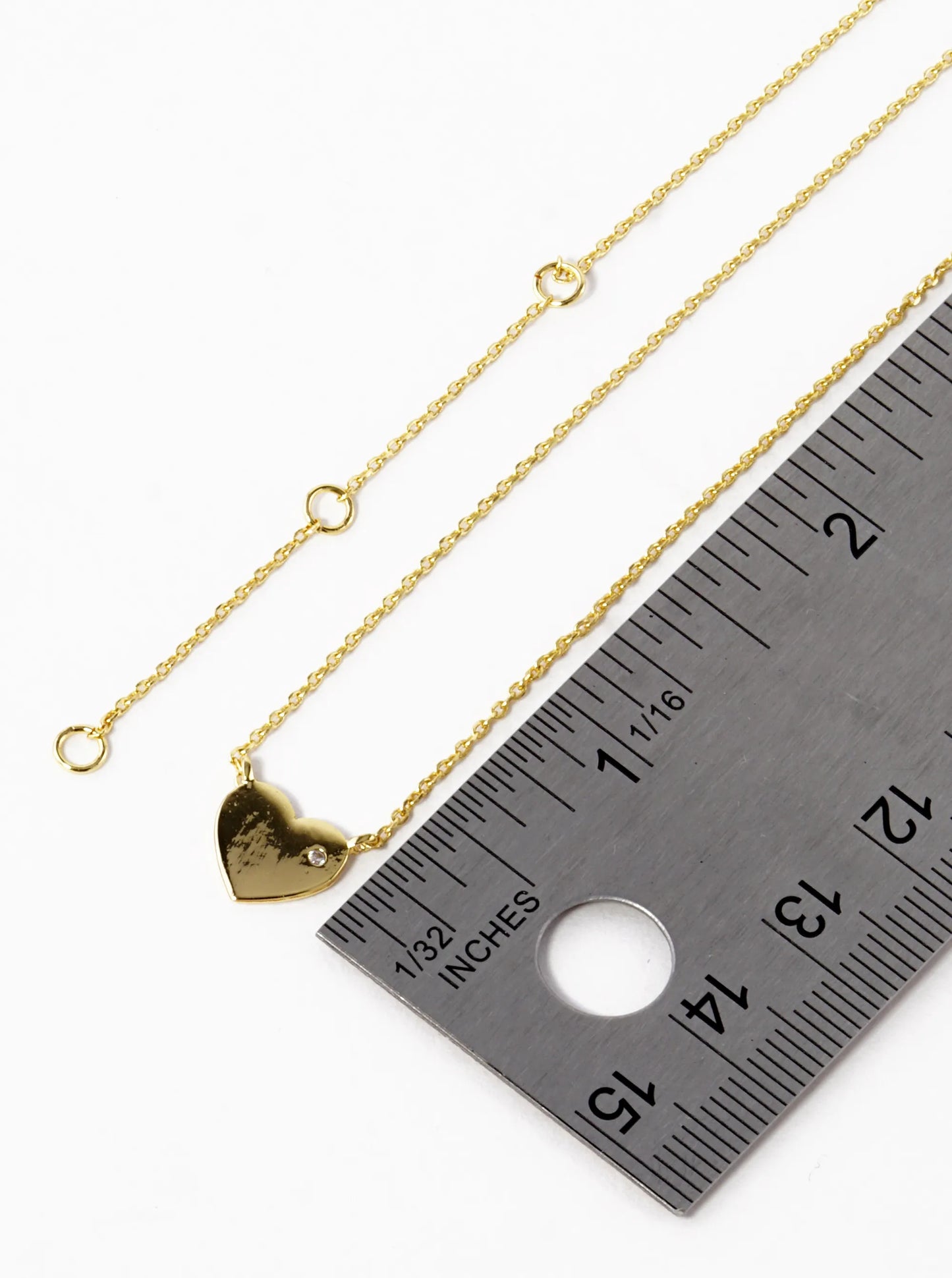 18K Gold Dipped CZ Stone 9mm Heart Pendant Necklace