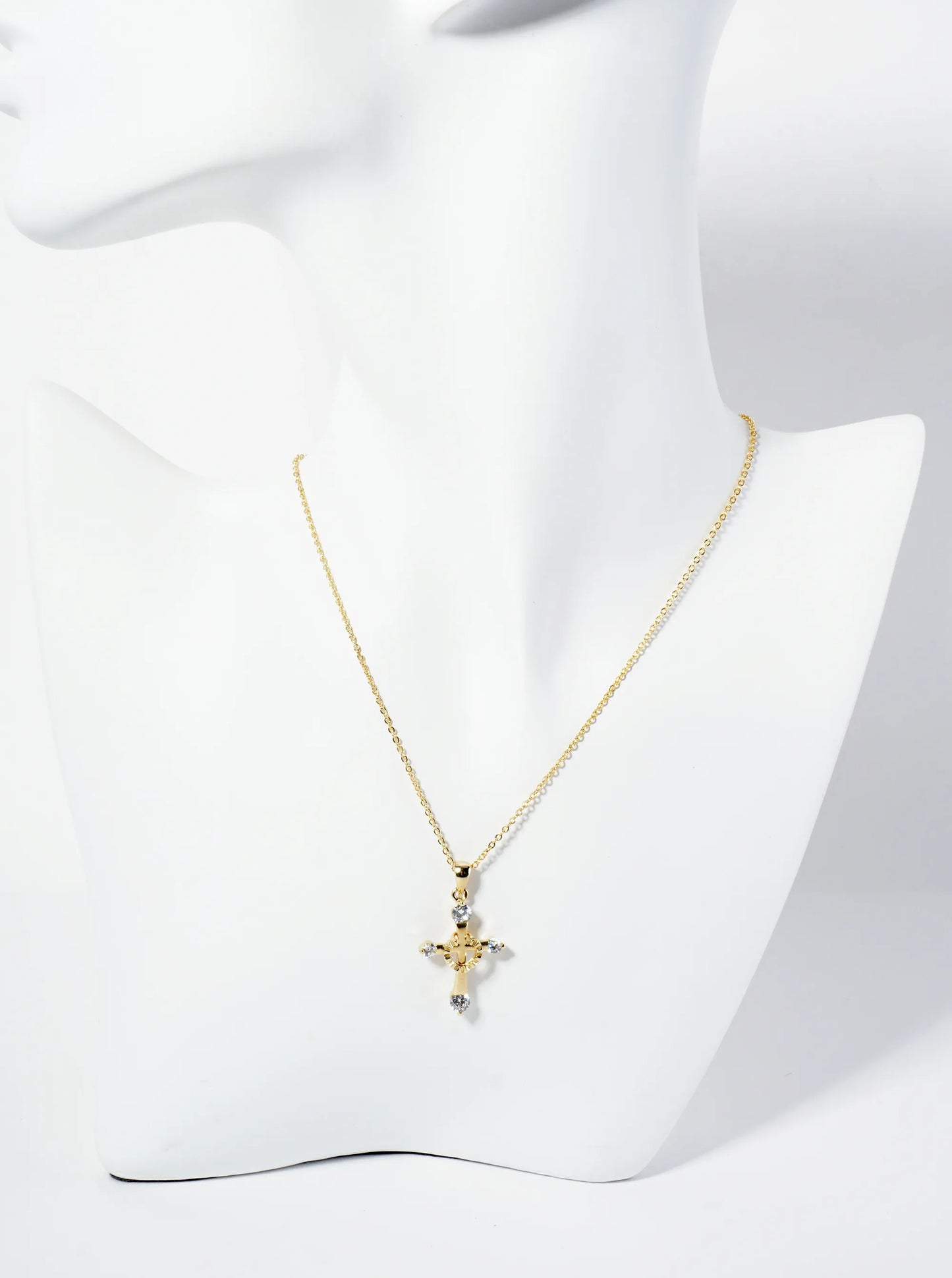 18K Gold Dipped CZ Stone Cross Pendant Necklace