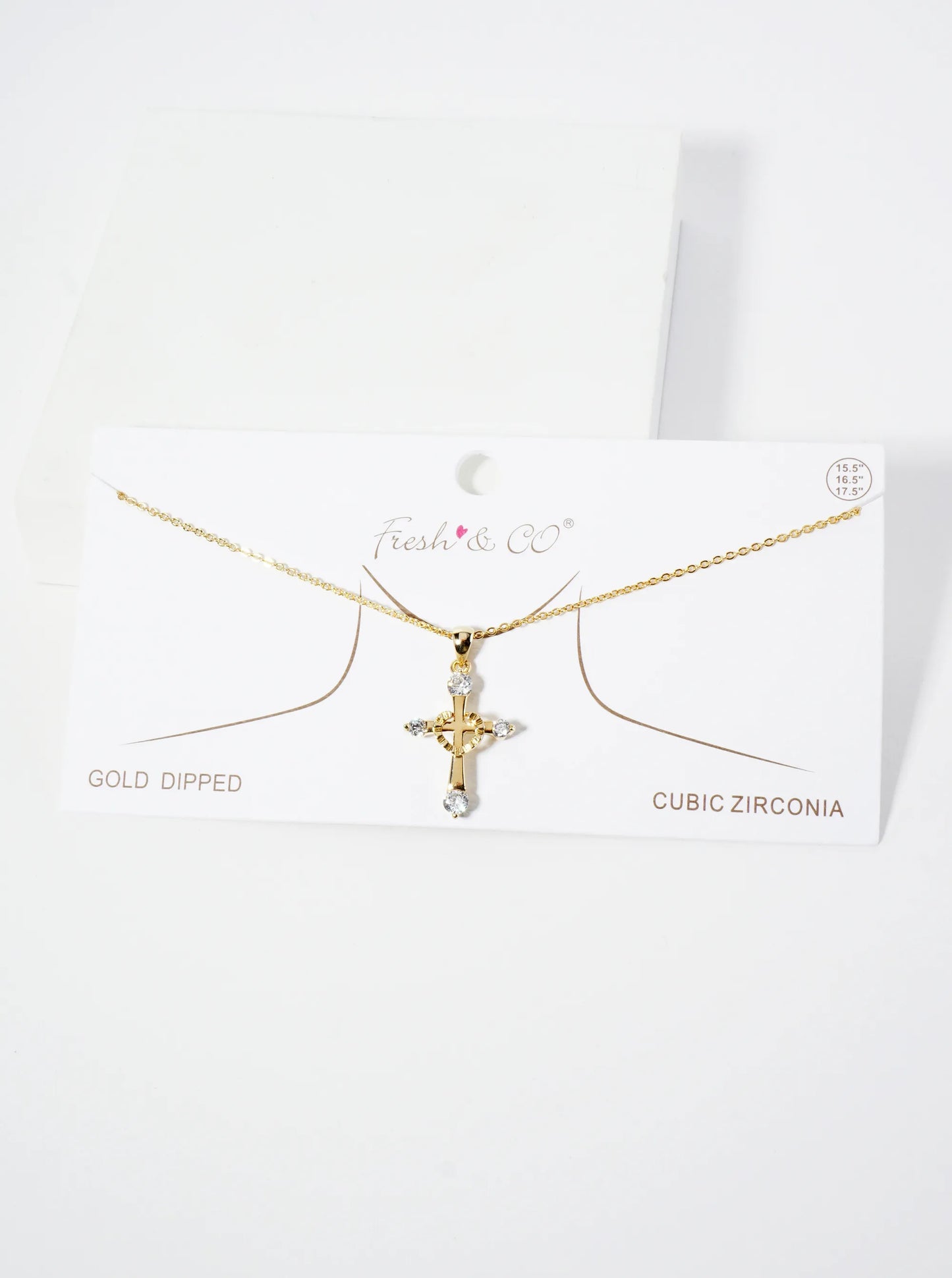 18K Gold Dipped CZ Stone Cross Pendant Necklace