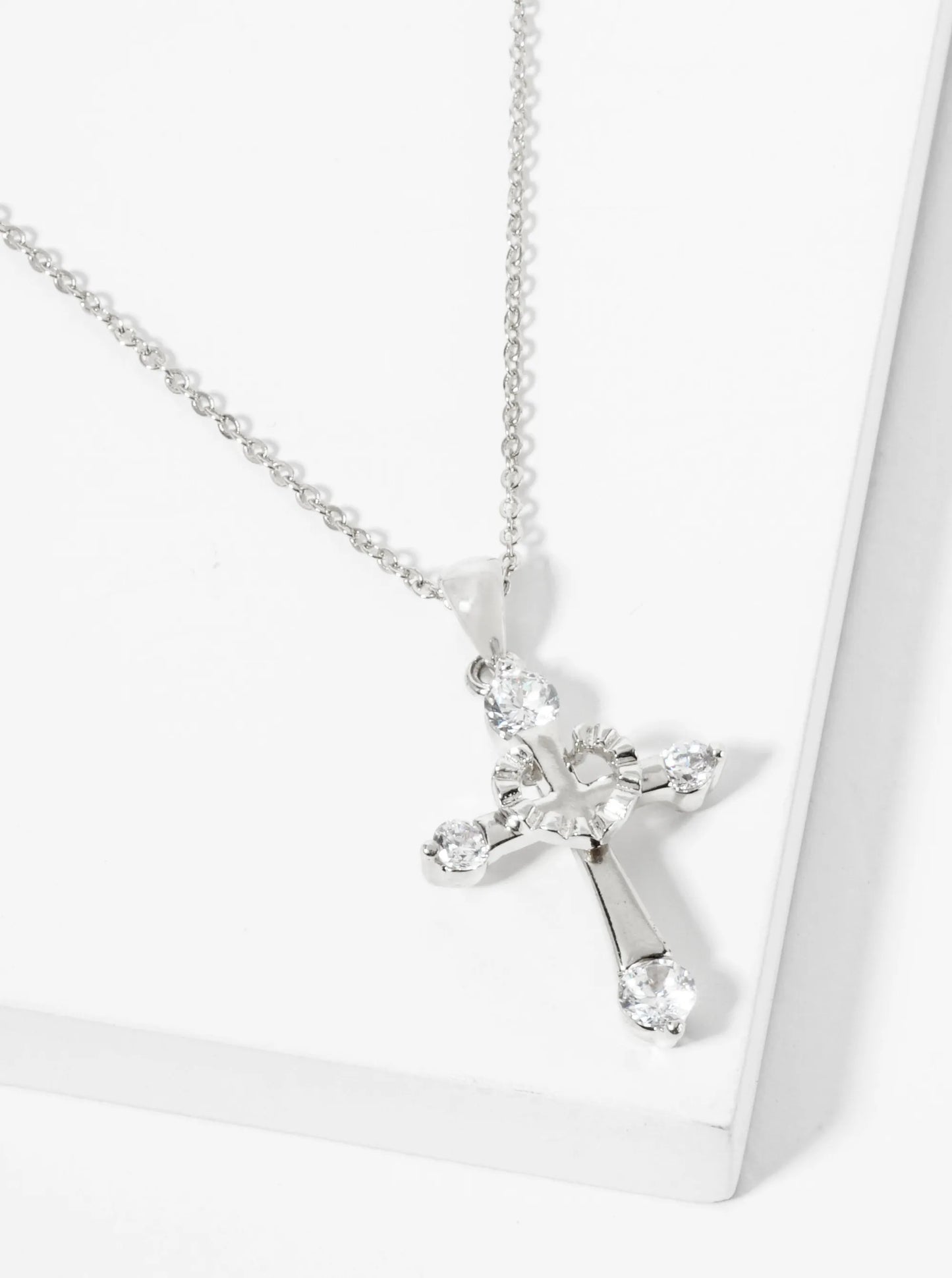 18K Gold Dipped CZ Stone Cross Pendant Necklace