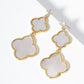 18K Gold Dipped CZ Stone Double Quatrefoil Drop Dangle Post Earrings
