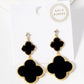 18K Gold Dipped CZ Stone Double Quatrefoil Drop Dangle Post Earrings