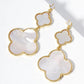 18K Gold Dipped CZ Stone Double Quatrefoil Drop Dangle Post Earrings