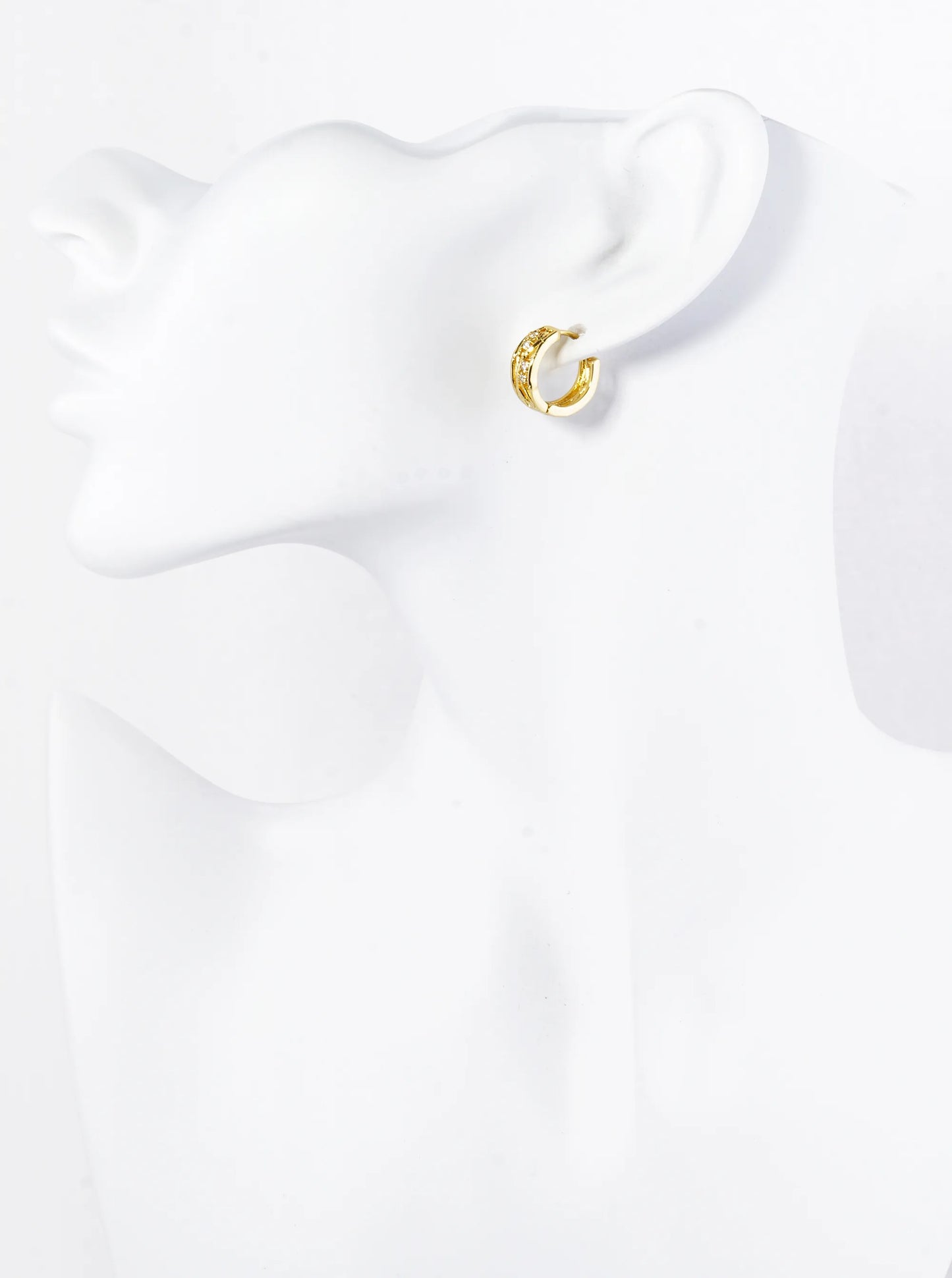 18K Gold Dipped CZ Stone Filigree 15mm Brass Huggie Hoop Earrings