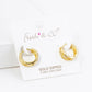 18K Gold Dipped CZ Stone Filigree 15mm Brass Huggie Hoop Earrings