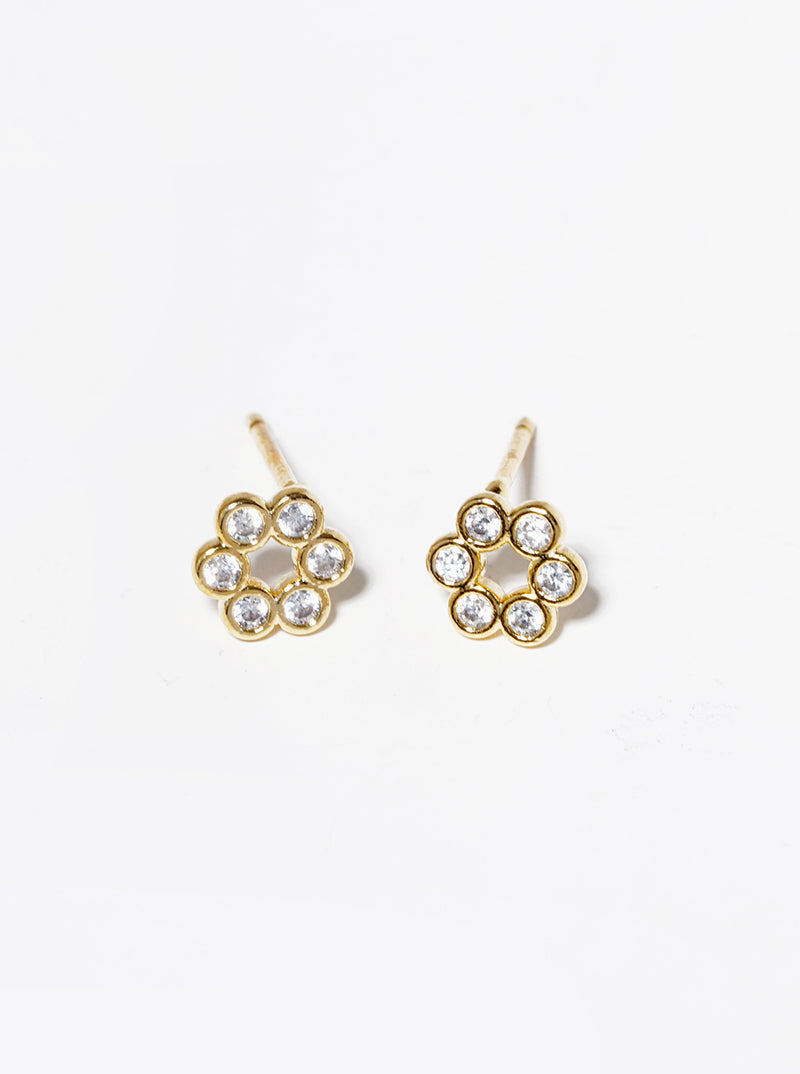 18K Gold Dipped CZ Stone Flower Post Stud Earrings