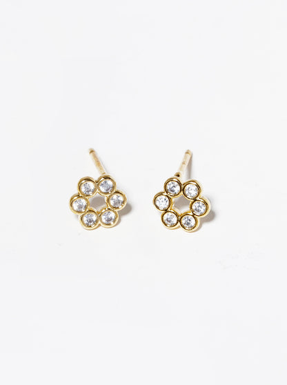 18K Gold Dipped CZ Stone Flower Post Stud Earrings