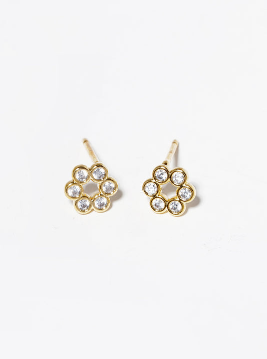 18K Gold Dipped CZ Stone Flower Post Stud Earrings
