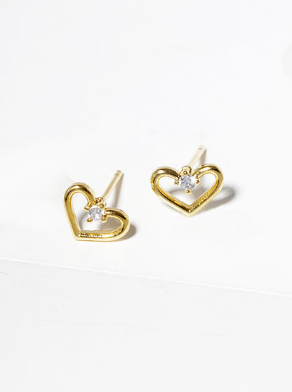 18K Gold Dipped CZ Stone Heart Post Stud Earrings