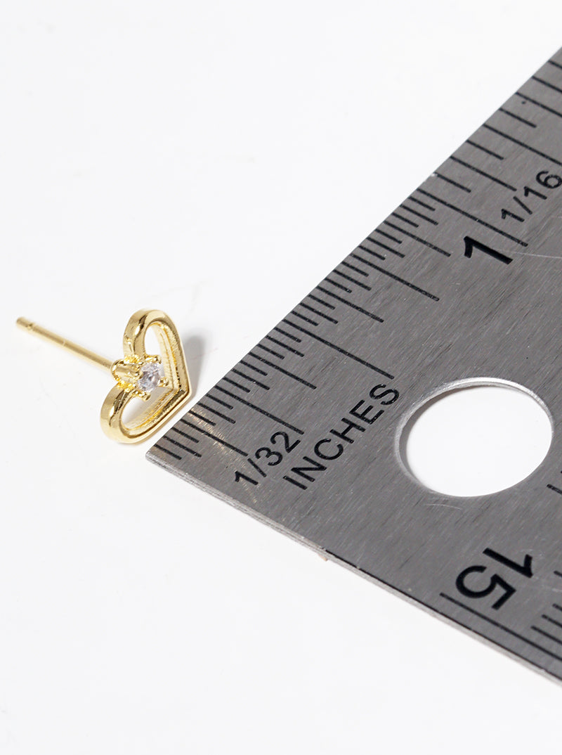 18K Gold Dipped CZ Stone Heart Post Stud Earrings