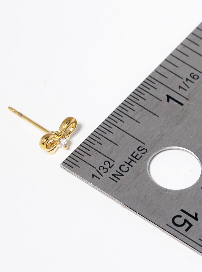 18K Gold Dipped CZ Stone Ribbon Bow Post Stud Earrings
