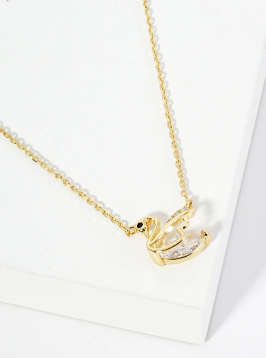 18K Gold Dipped CZ Swan Pendant Necklace