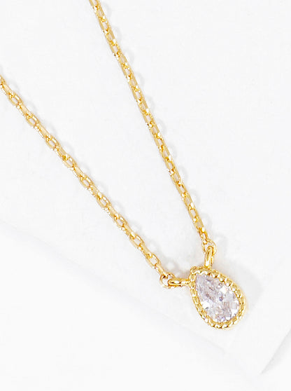 18K Gold Dipped CZ Teardrop Pendant Delicate Necklace
