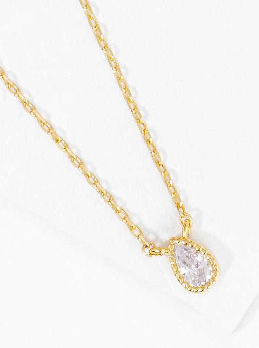 18K Gold Dipped CZ Teardrop Pendant Delicate Necklace