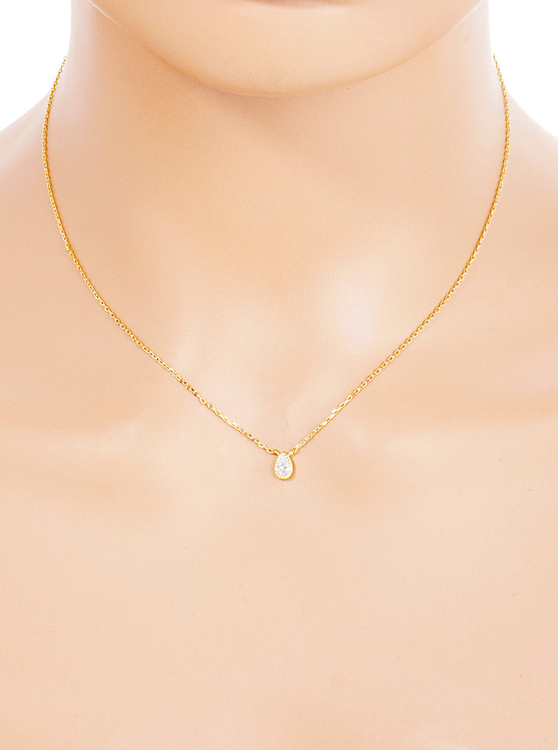 18K Gold Dipped CZ Teardrop Pendant Delicate Necklace