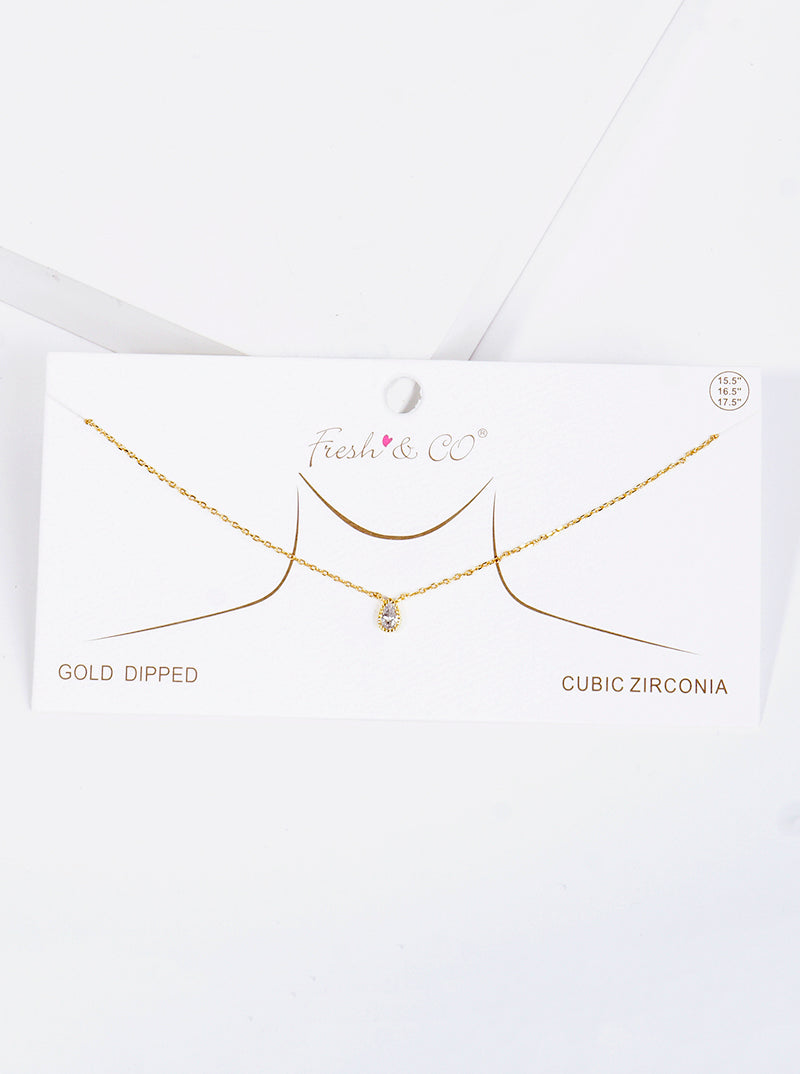 18K Gold Dipped CZ Teardrop Pendant Delicate Necklace