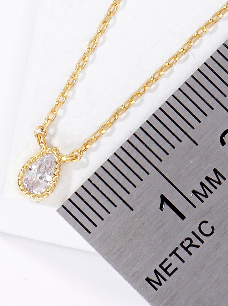 18K Gold Dipped CZ Teardrop Pendant Delicate Necklace