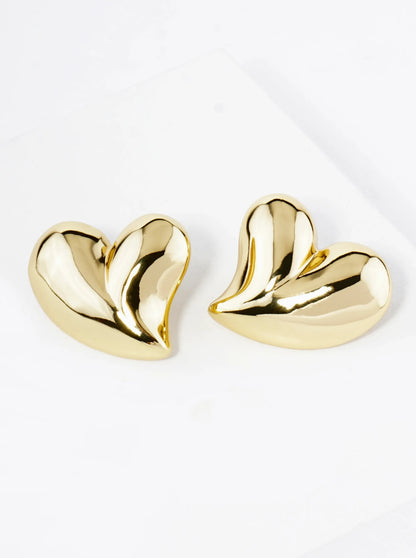 18K Gold Dipped Chunky Heart Stud Earrings