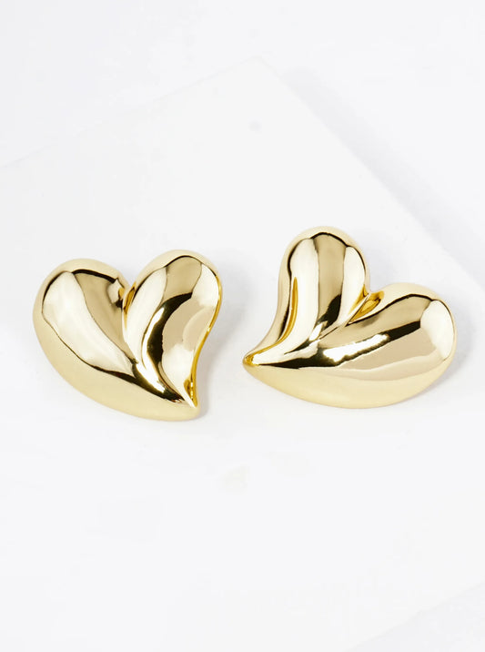 18K Gold Dipped Chunky Heart Stud Earrings