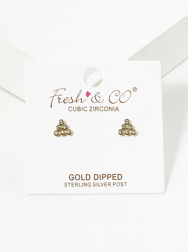 18K Gold Dipped Classic CZ Triangle Stud Earrings