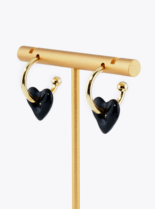18K Gold Dipped Color Coated Heart Drop 15mm Hoop Earrings