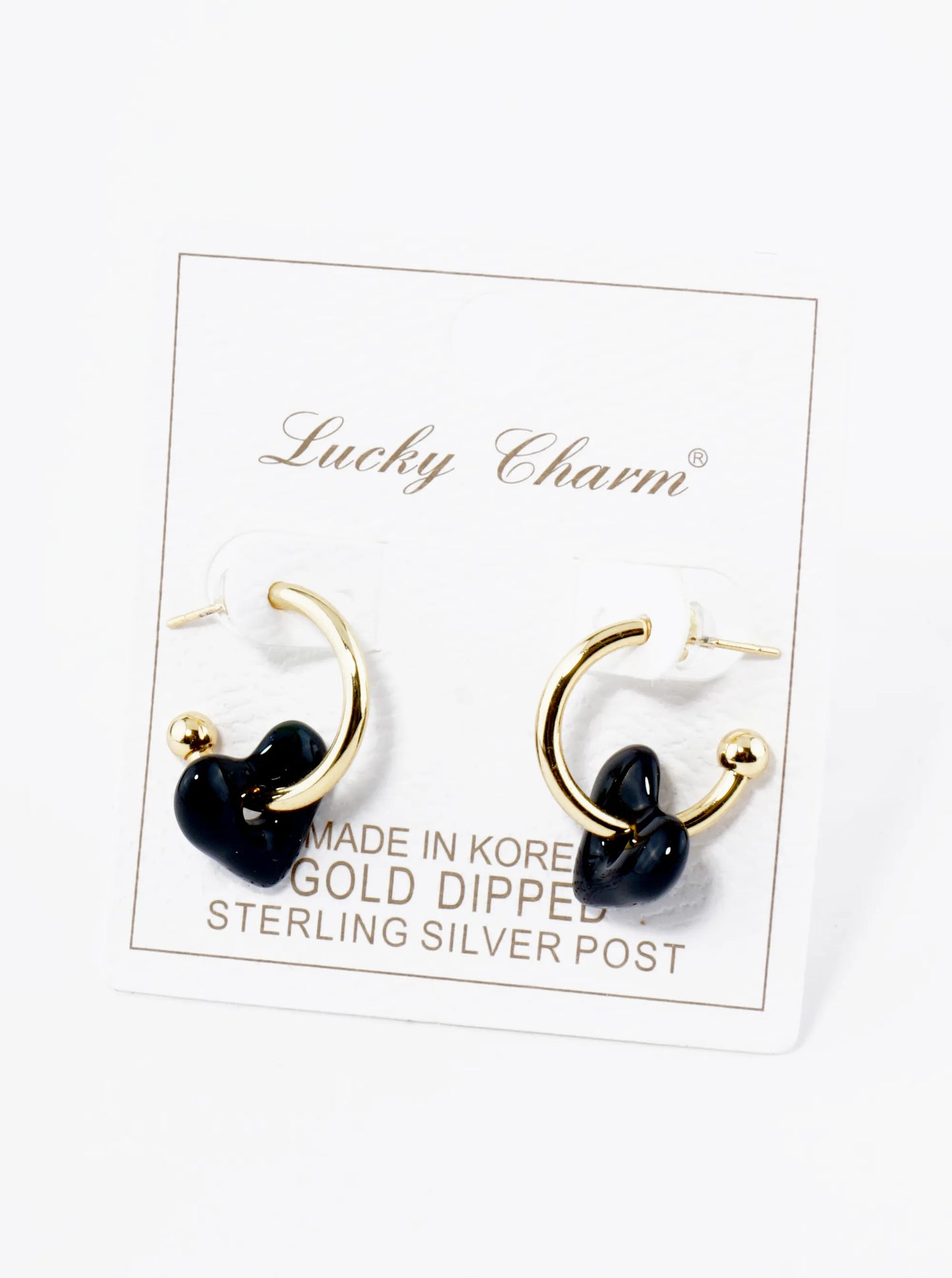 18K Gold Dipped Color Coated Heart Drop 15mm Hoop Earrings