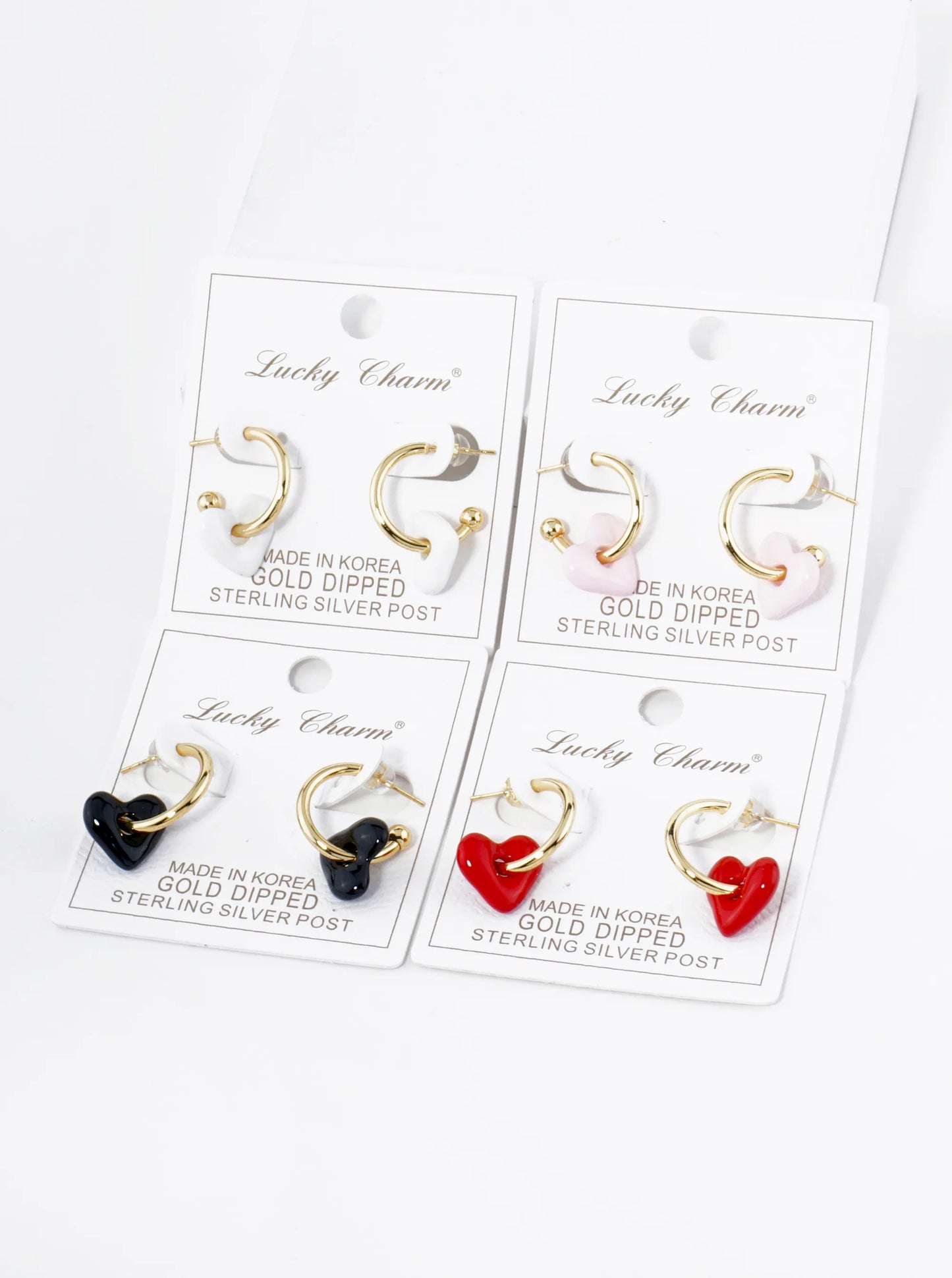 18K Gold Dipped Color Coated Heart Drop 15mm Hoop Earrings